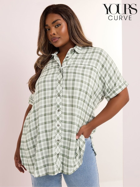 Yours Curve Green Short Sleeve Check Shirt (W48499) | €38