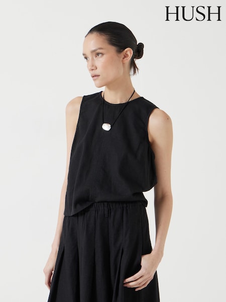 Hush Black Vera Linen Blend Shell Top (W48518) | ₪302