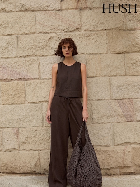 Hush Black Chrome Blend Petunia Wide Leg Trousers (W48544) | ₪453