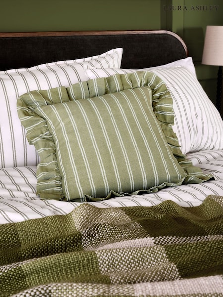 Laura Ashley Green Candy Stripe Frill Cushion (W48586) | kr740