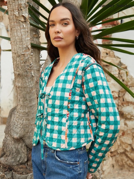 Another Sunday Green Geo Floral Print Reversible Quilted Jacket (W48625) | €69