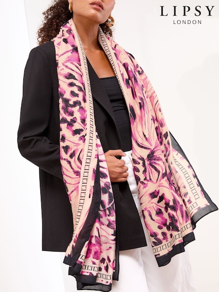 Lipsy Pink Animal Lightweight Printed Scarf (W48788) | €24