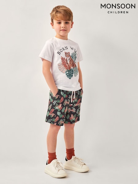Monsoon White Born Wild Tiger Print 100% Cotton T-Shirt (W48825) | ₪91