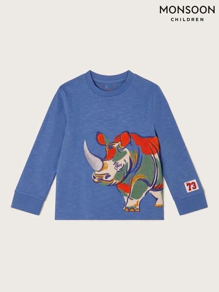 Monsoon Blue Rhino Print Long Sleeve 100% Cotton T-Shirt (W48826) | ₪91 - ₪101