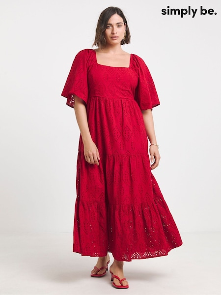 Simply Be Red 100% Cotton Broderie Tiered Maxi Dress (W48833) | €108