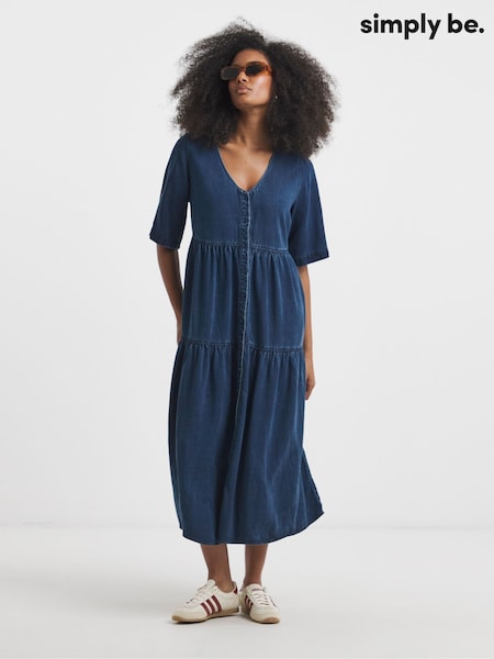Simply Be Button Through Tiered Denim Smock Dress (W48843) | 83 €