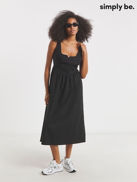 Simply Be Black 100% Cotton Cargo Notch Neck Apron Midi Dress (W48849) | €66