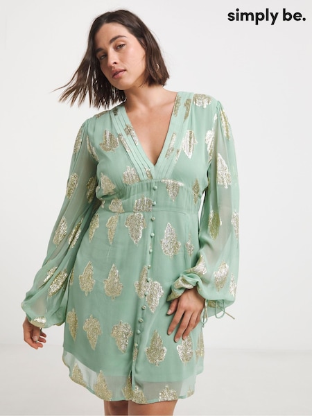 Simply Be Green Jacquard Skater Dress (W48856) | €86