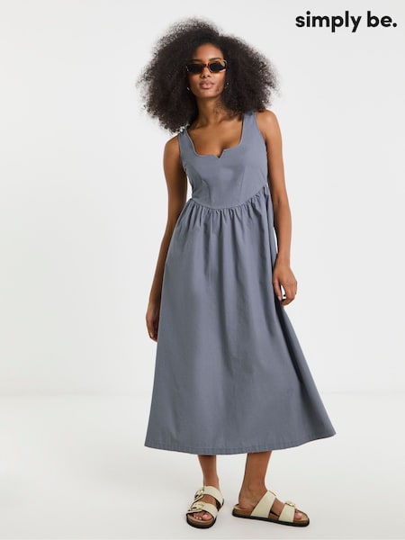 Simply Be Blue 100% Cotton Cargo Notch Neck Apron Midi Dress (W48858) | €55