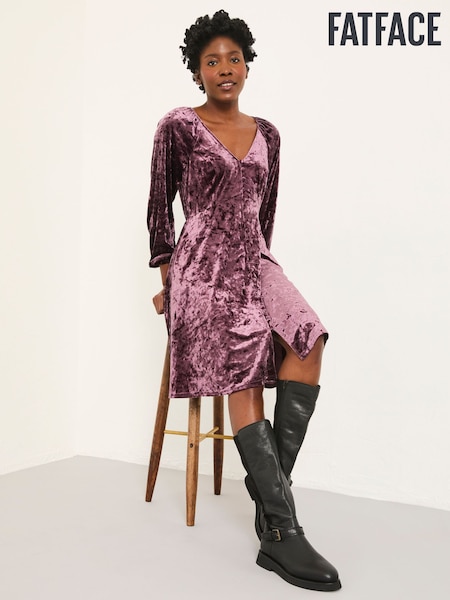 FatFace Em Dark Purple Petite Velvet Dress (W48905) | €102