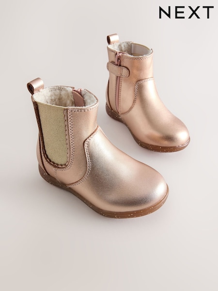 Rose Gold Wide Fit (G) Leather Chelsea Ankle Boots (W49103) | AED183 - AED203