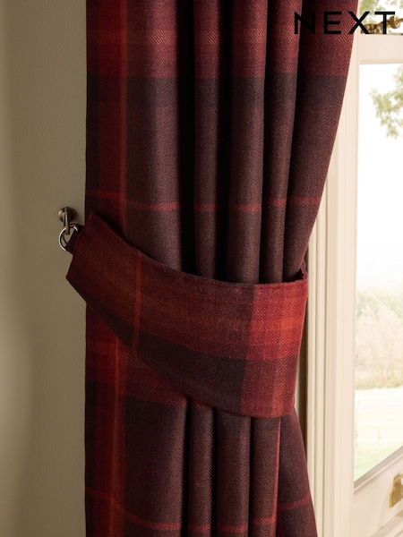 Set of 2 Orange Brushed Check Curtain Tie Backs (W49184) | €13