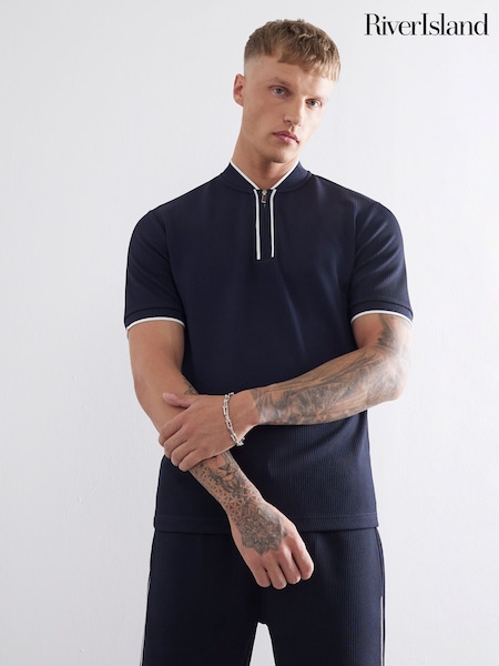 River Island Blue Slim Fit Tipped Zip T-Shirt (W49197) | €42