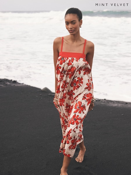 Mint Velvet Red Floral Print 100% Cotton Maxi Dress (W49200) | €154