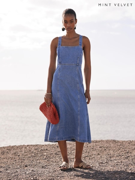 Mint Velvet Blue Denim 100% Cotton Midi Dress (W49208) | €179