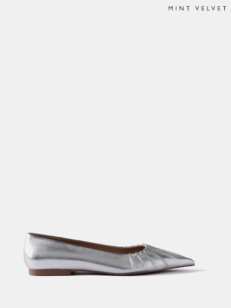Mint Velvet Silver Leather Ballet Flat Shoes (W49213) | €142