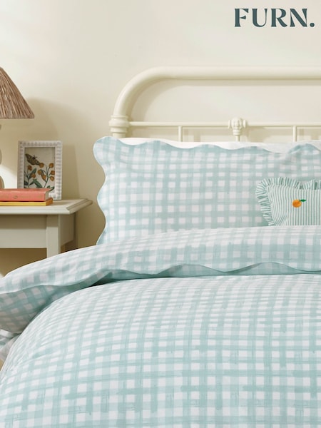 furn. Blue Scalloped Edge Gingham Pillowcase (W49338) | AED70