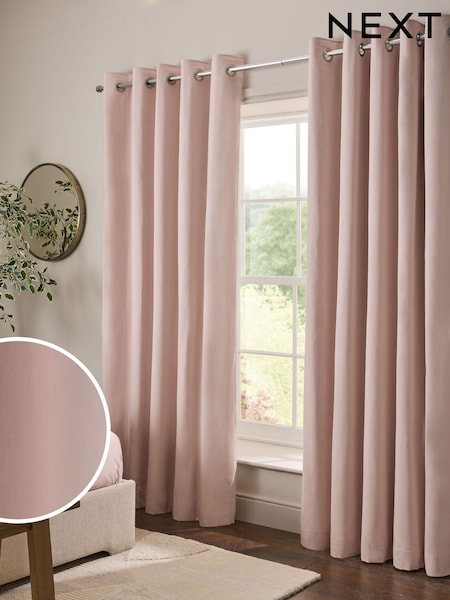 Blush Pink Cotton Sateen Blackout Thermal Eyelet Curtains (W49403) | $83 - $213