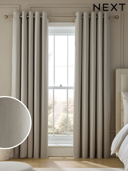 Stone Natural Cotton Sateen Blackout Thermal Eyelet Curtains (W49404) | 263 SAR - 671 SAR
