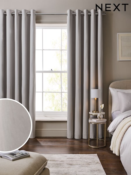 Silver Grey Cotton Sateen Blackout Thermal Eyelet Curtains (W49408) | 263 SAR - 671 SAR