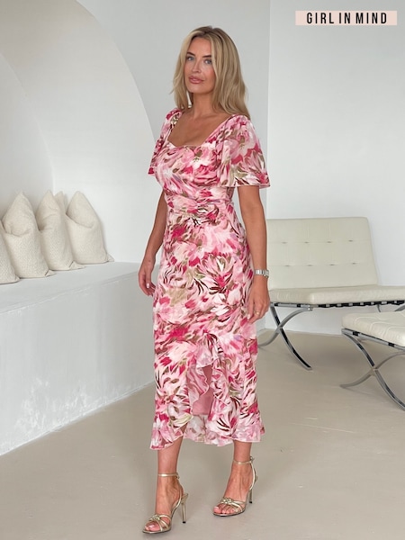 Girl In Mind Pink Heidi Multi Floral Ruched Midi Dress (W49479) | € 78