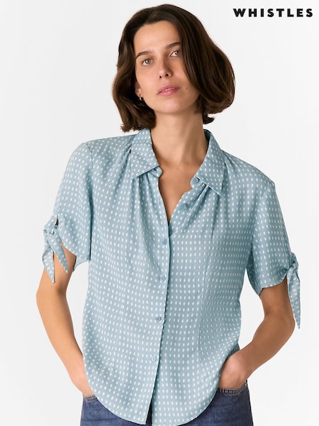Whistles Blue Oval Spot Tie Sleeve Shirt (W49506) | €136