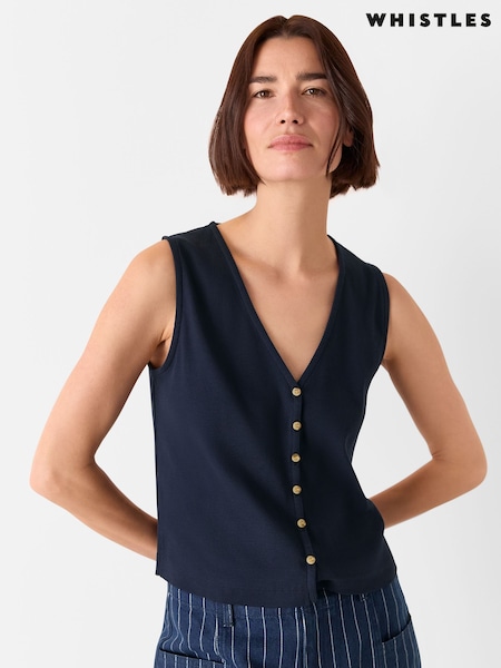 Whistles Blue Button Rib Tank (W49516) | ₪277