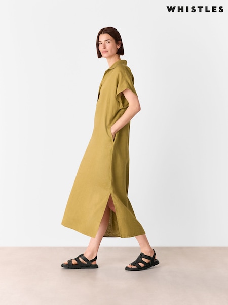 Whistles Green Maddie 100% Linen Shirt Dress (W49517) | AED809