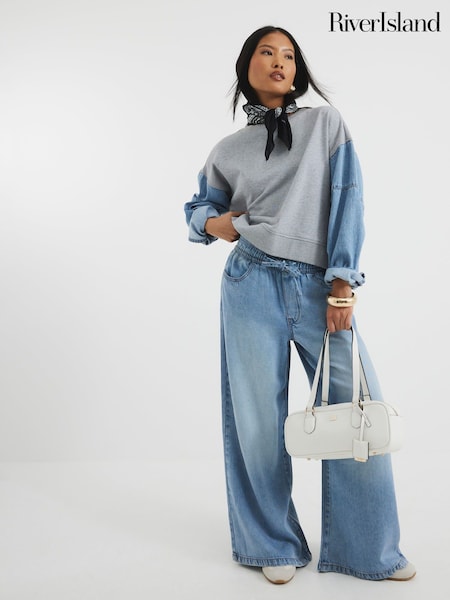 River Island Blue Petite Denim Wide leg Pyjama Pant Jeans (W49558) | € 61
