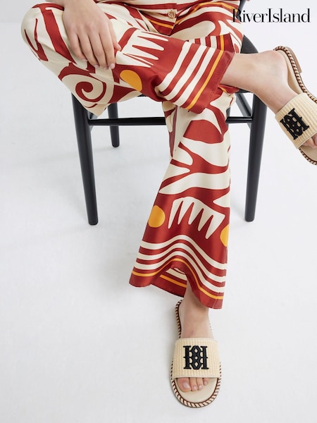 River Island Cream Raffia Flat Sandals (W49566) | €63
