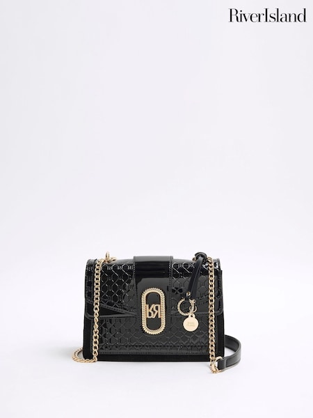 Musta - River Island Panelled Monogrammi Olkalaukku (W49568) | €60