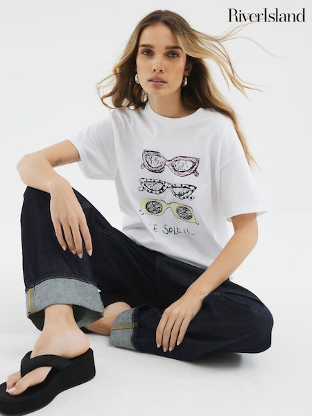 River Island Sketch Sunglasses 100% Cotton T-Shirt (W49581) | €39