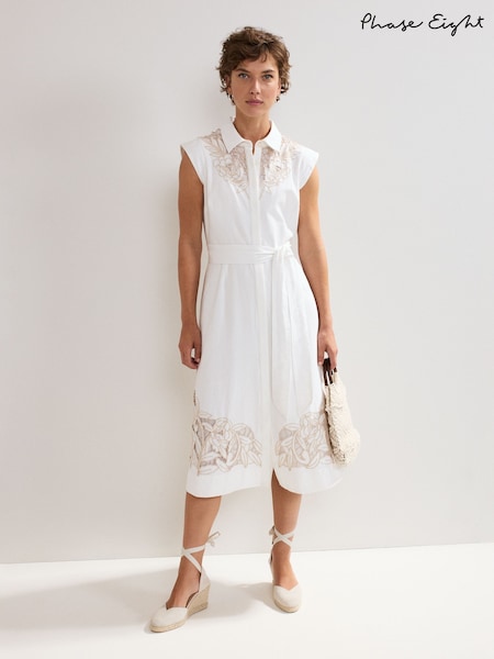 Phase Eight White Melana Shirt 100% Cotton Dress (W49589) | €225