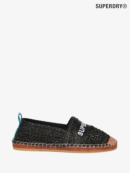 Superdry Black Raffia Espadrille Embroidered Shoes (W49612) | €69