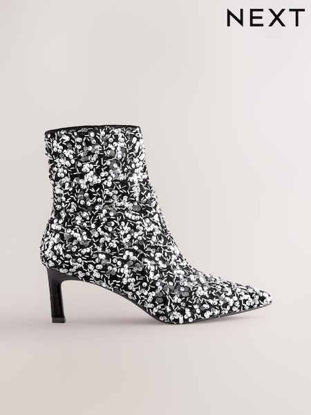 Black Forever Comfort® Sequin Embellished Heeled Ankle Boots (W49613) | €78.50