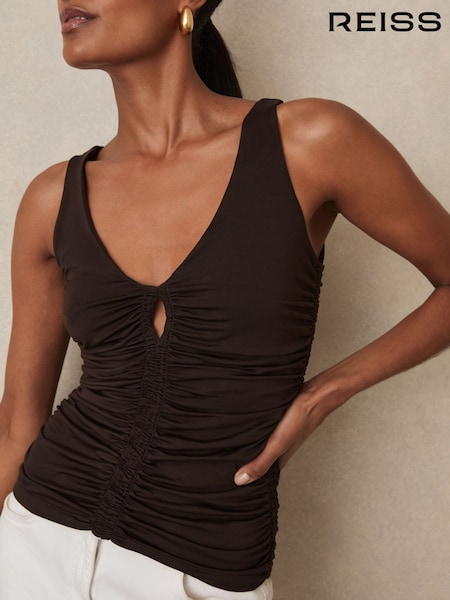 Chocolate Brown - Reiss Vinny Stretch Lyocell Jersey Ruched Vest (W49617) | 809 LEI