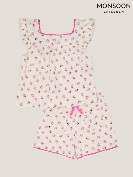 Monsoon Pink Floral Jersey Short 100% Cotton Pyjamas Set (W49630) | ₪111 - ₪131
