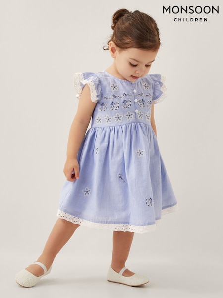 Monsoon Blue Baby Seashell Embroidered 100% Cotton Dress (W49631) | ₪151 - ₪171
