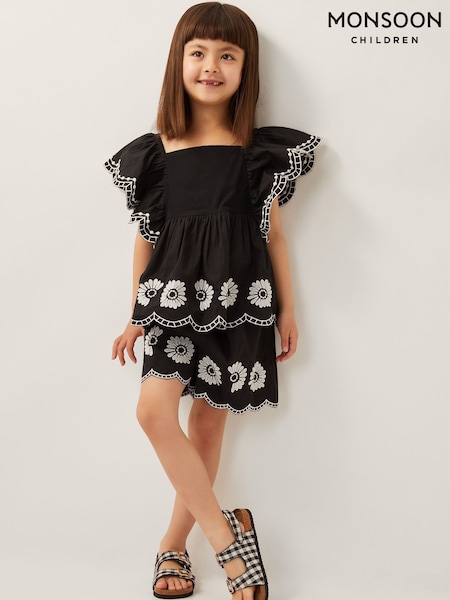 Monsoon Black Embroidered 100% Cotton Top & Shorts Set (W49654) | SGD 66 - SGD 75