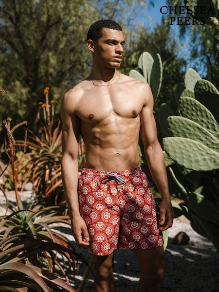 Chelsea Peers Red Fan Print Swim Shorts (W49676) | SGD 81