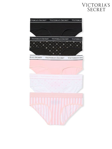 Victoria's Secret Black/Pink/White Hipster 5 Pack Logo Knickers (W50774) | €35