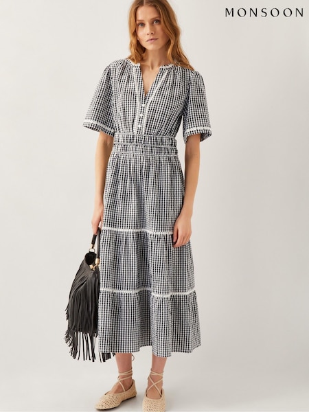 Monsoon Black 100% Cotton Gina Gingham Maxi Dress (W50837) | 4,506 UAH