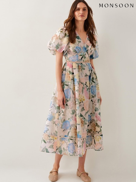 Monsoon Agnes Floral Puff Sleeve Midi Dress (W50838) | €199