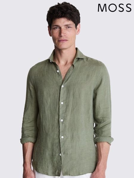 Verde - MOSS Tailored Fit 100% Linen Shirt (W50923) | R$ 690