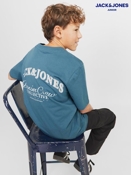 Albastru - JACK & JONES Junior Short Sleeve Back Print 100% Cotton T-Shirt (W50926) | 89 LEI