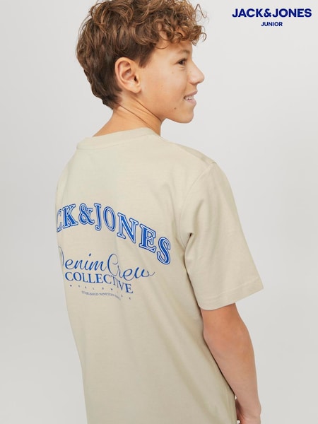 Cream - JACK & JONES Junior Short Sleeve Back Print 100% Cotton T-Shirt (W50937) | 89 LEI