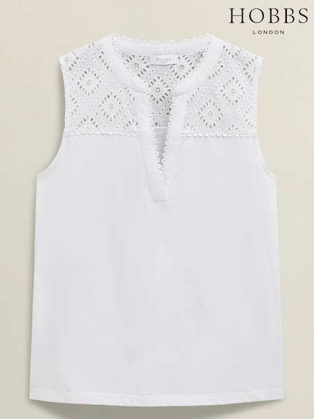 Hobbs White Suzanna Broderie Top (W50955) | ₪196