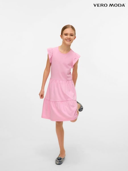 VERO MODA Pink Short Sleeved Tiered Jersey Dress (W50963) | €31