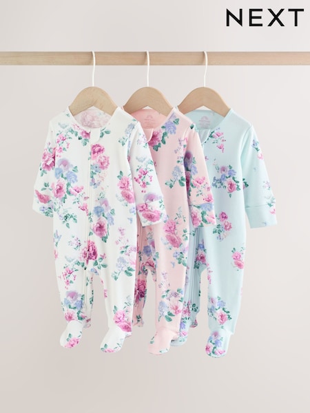 وردي - Two Way Zip Baby Sleepsuit 3 Pack (0-2yrs) (W50981) | ‏104 ر.ق. - ‏114 ر.ق.