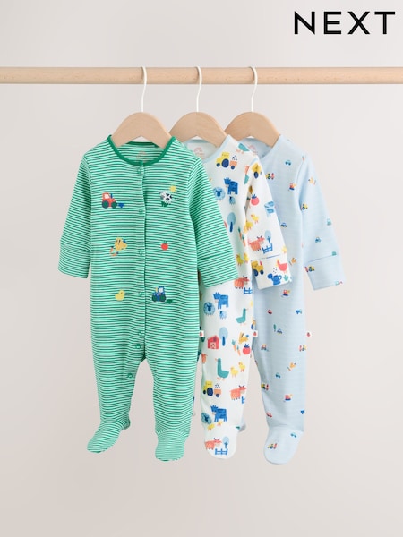 Multi Farm - 3 Pack Baby Sleepsuits (0mths-2yrs) (W51008) | ‏104 ر.ق. - ‏114 ر.ق.